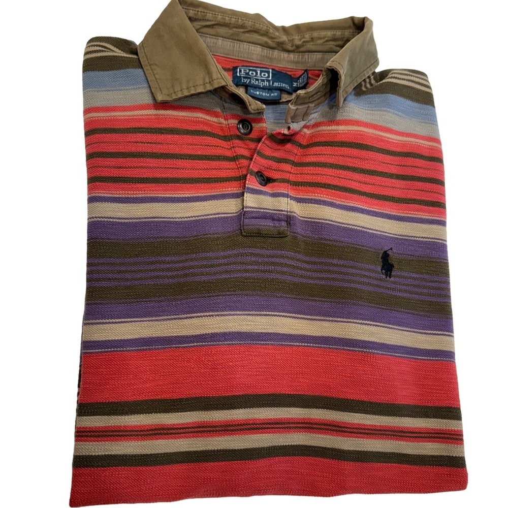 VTG Polo Ralph Lauren Southwestern Rugby Polo Shirt Men Slim Fit Sz M Stripe